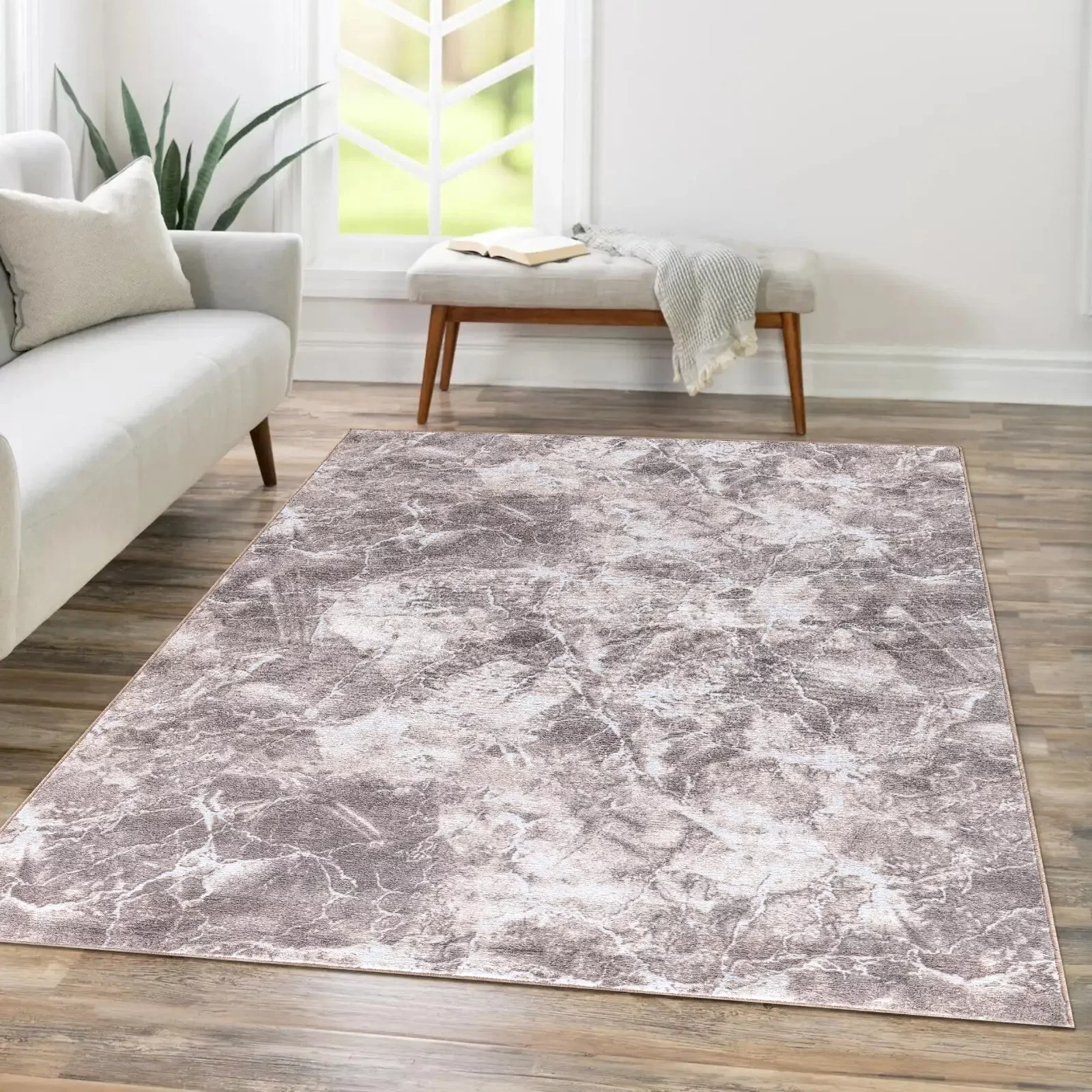 Beige Washable Marble Rug (Kitchen Rugs)