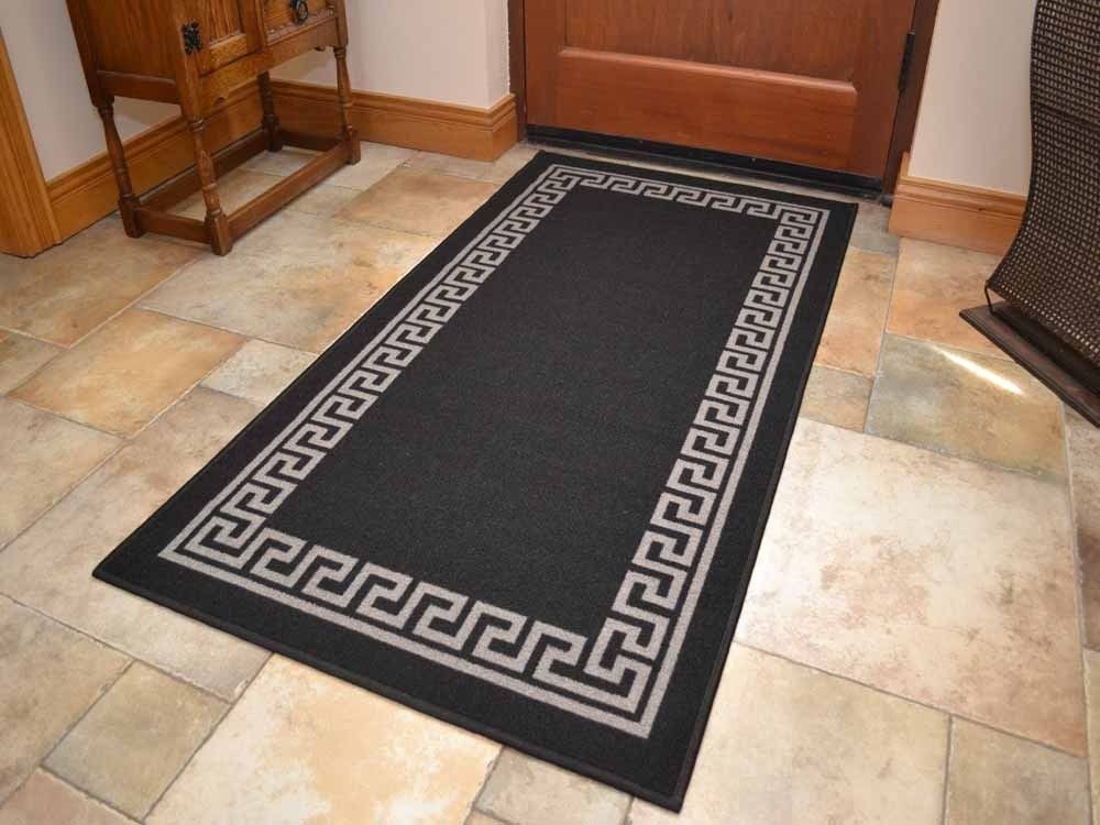 Black Greek Key Non Slip Machine Washable Rugs (Kitchen Rugs)