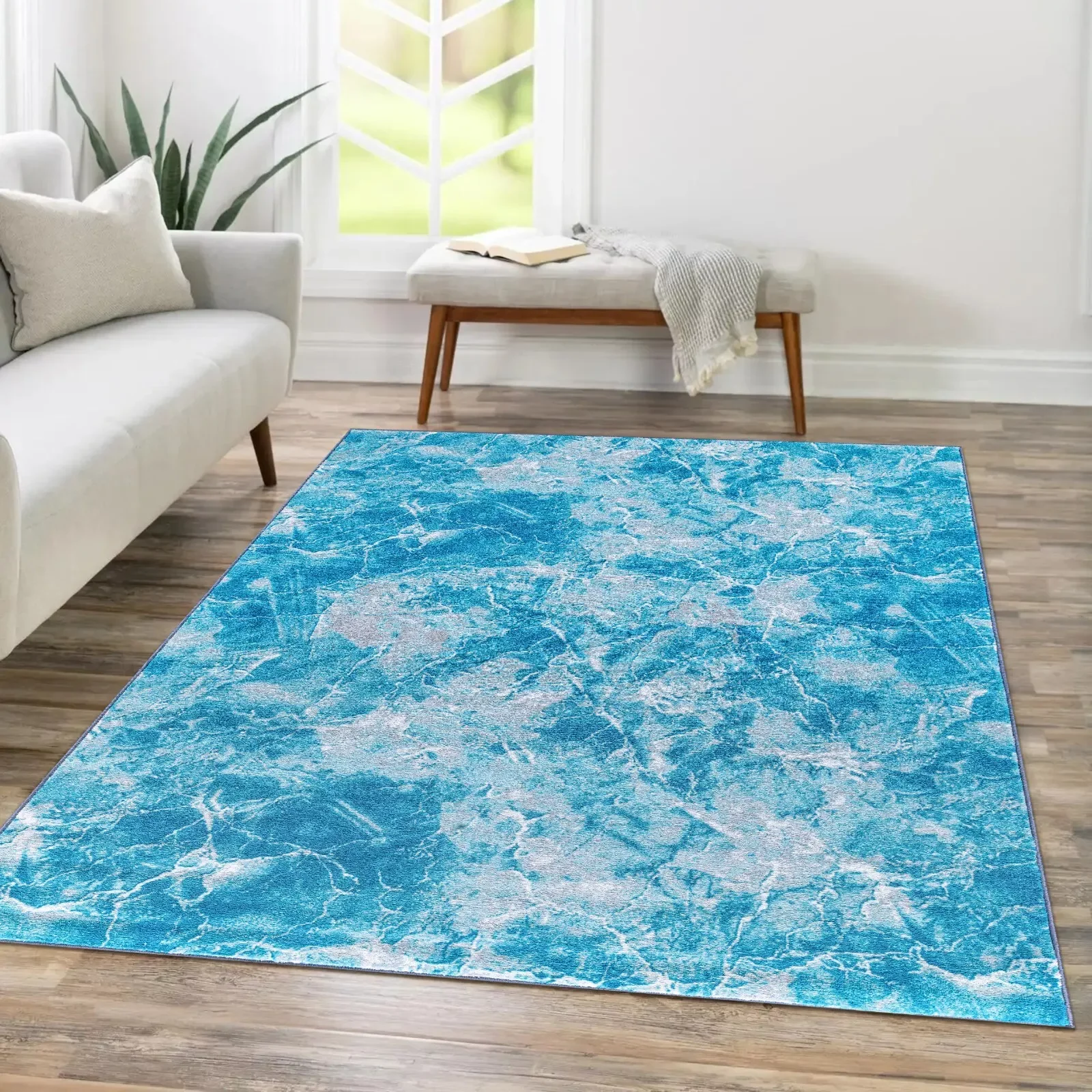 Blue Washable Marble Rug (Door Mats - M0013)