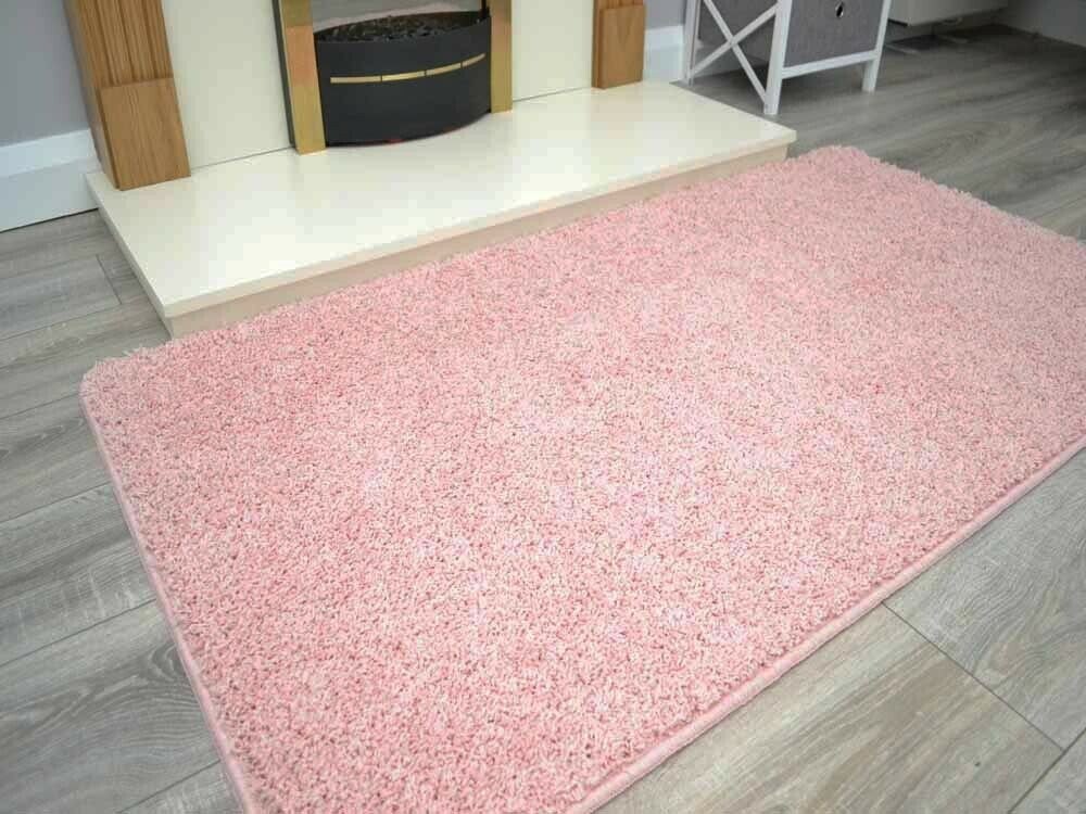 Blush Pink Husky Thick Shaggy Machine Washable Rug (Kitchen Rugs)