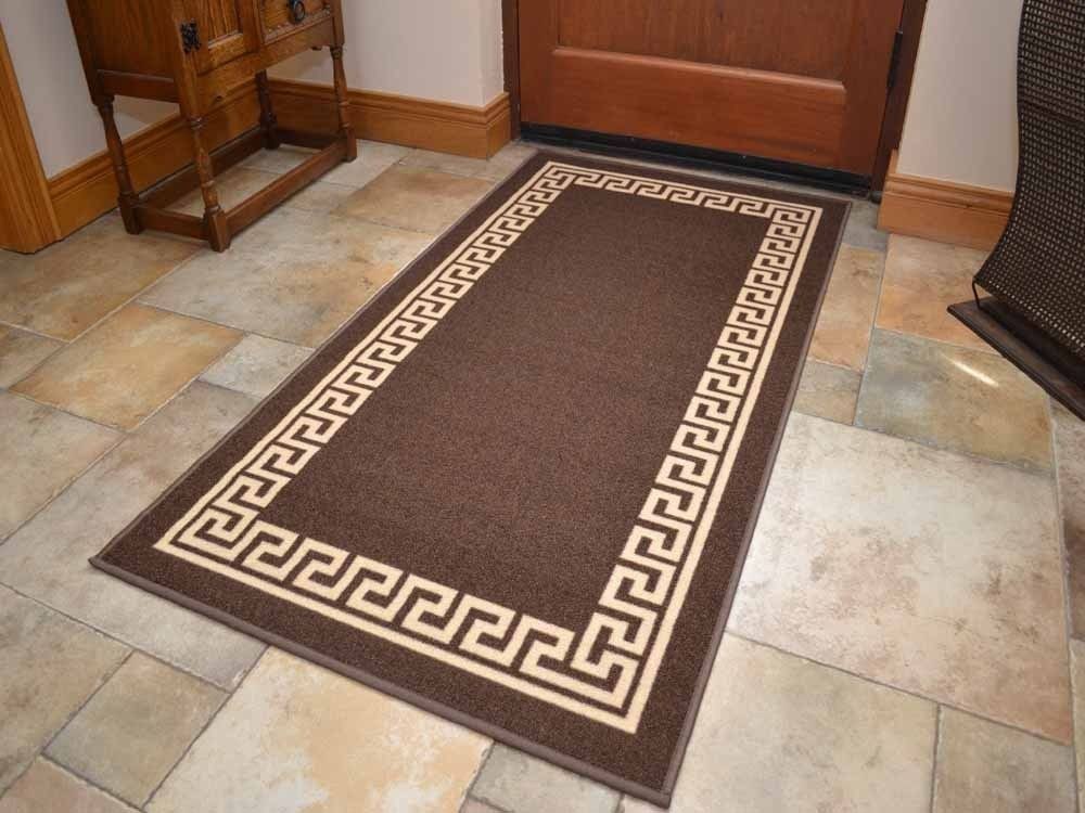 Brown Greek Key Non Slip Machine Washable Rugs (Door Mats - M0016)