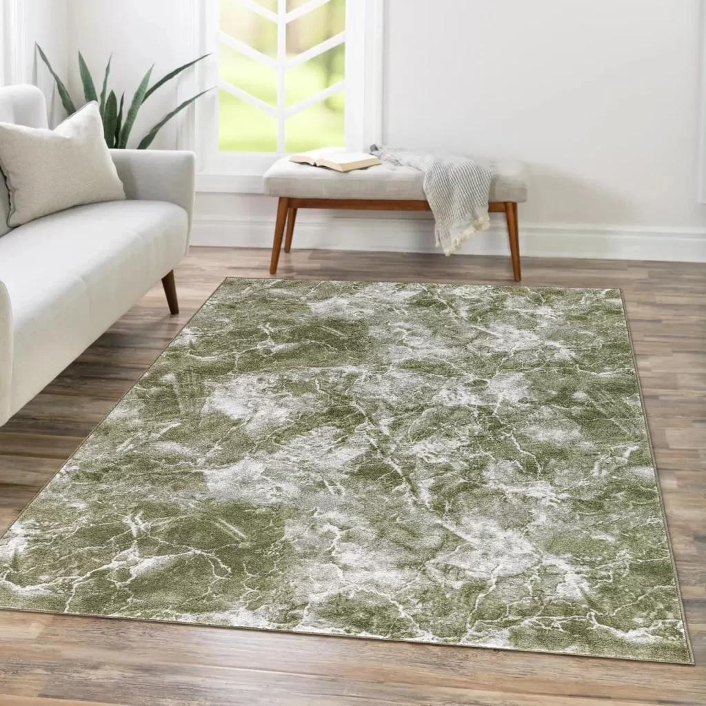 Green Washable Marble Rug (Kitchen Rugs)