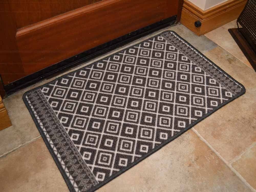 Riviera Light Grey Diamonds Non Slip Machine Washable Rug (Kitchen Rugs)
