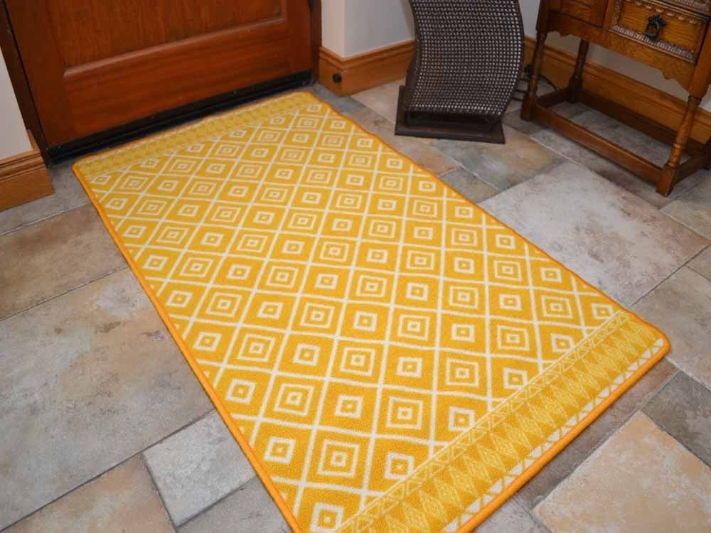 Riviera Ochre Diamonds Non Slip Machine Washable Rug (Kitchen Rugs)