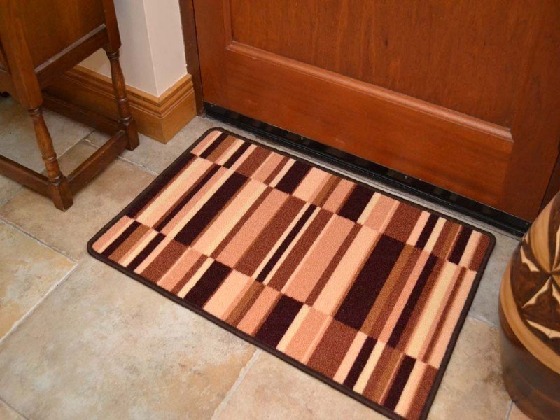 Riviera Patchwork Coffee Beige Non Slip Machine Washable Rug