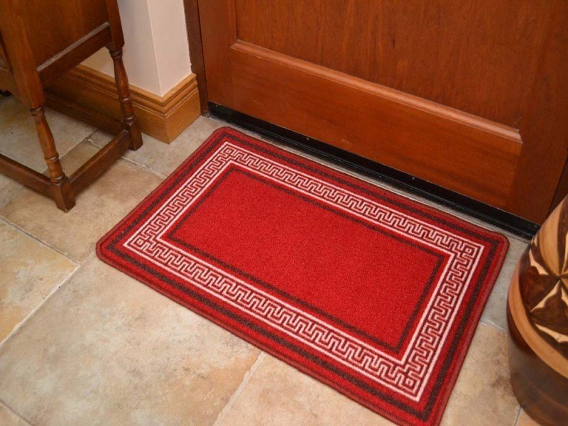 Riviera Red Greek Key Non Slip Machine Washable Rug