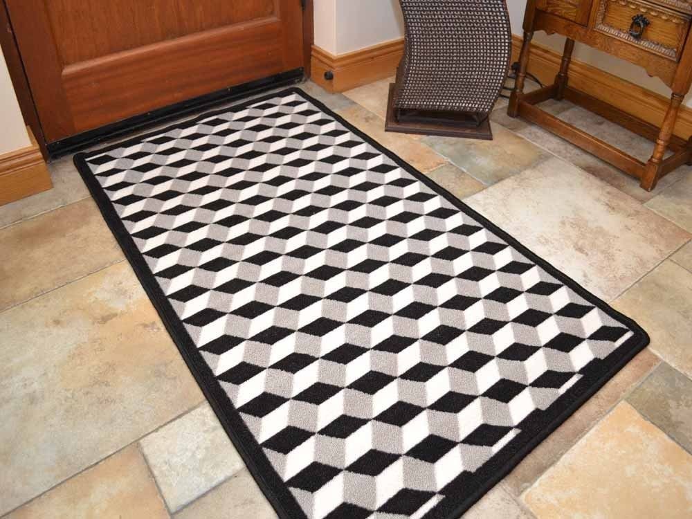 Riviera Silver Cubes Non Slip Machine Washable Rug