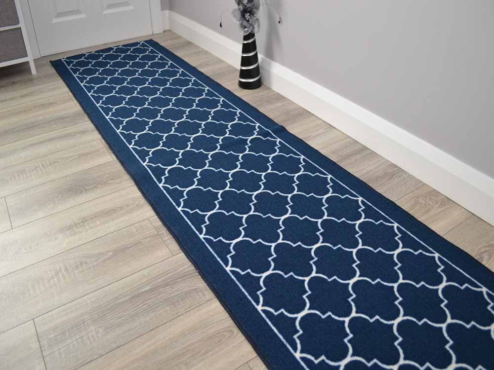 Riviera New Trellis Navy Cut To Length (Kitchen Rugs)