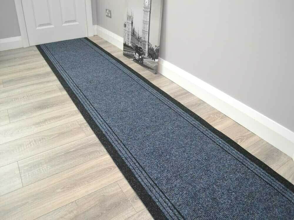 Sydney Non-Slip Rubber Backed Blue Hall Runners