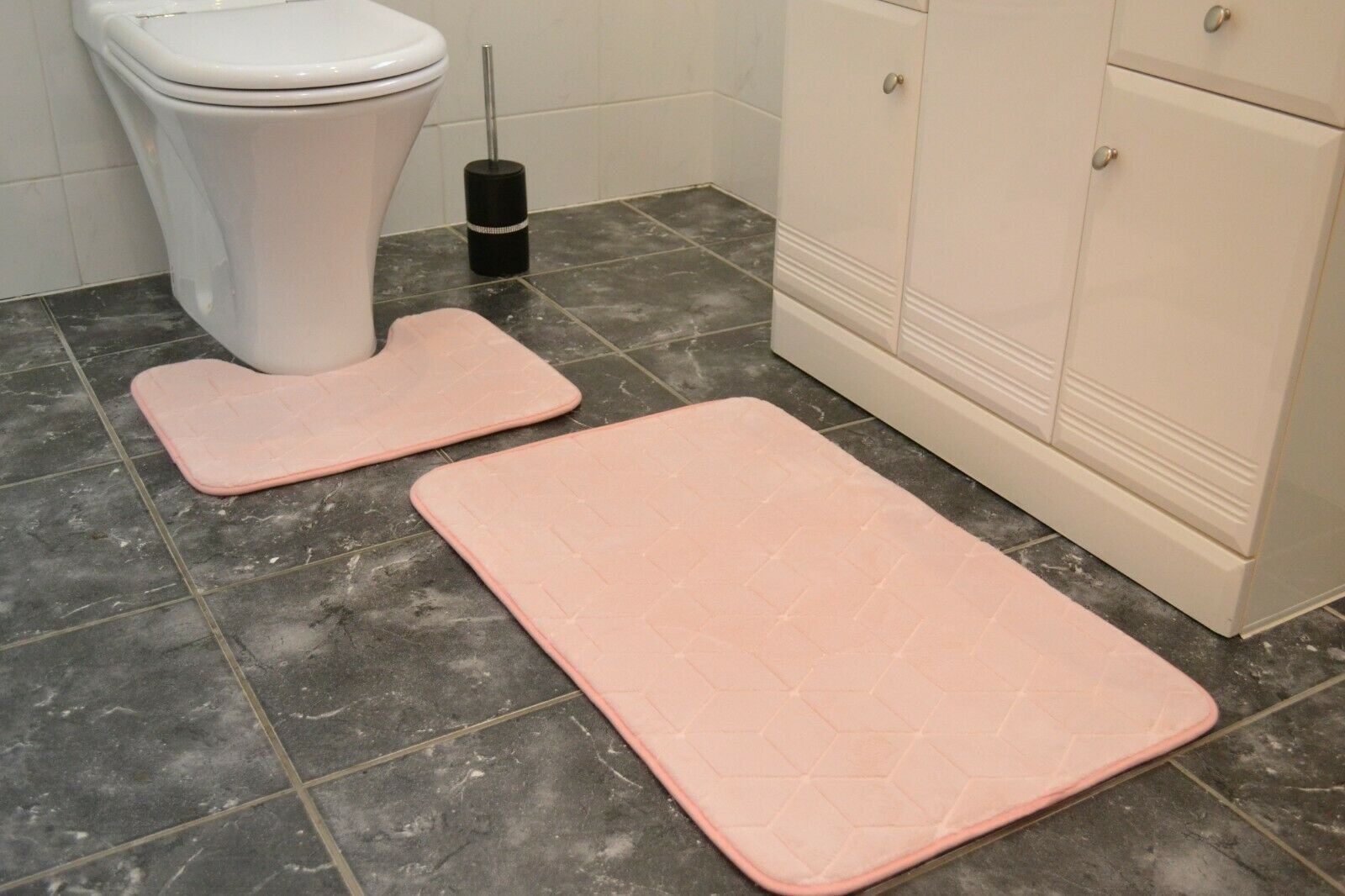 Blush Pink Cubes Memory Foam Bath & Pedestal Mat