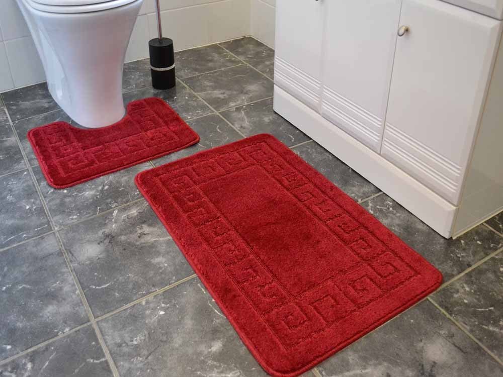 Burgundy Greek Key Bath Mat Set