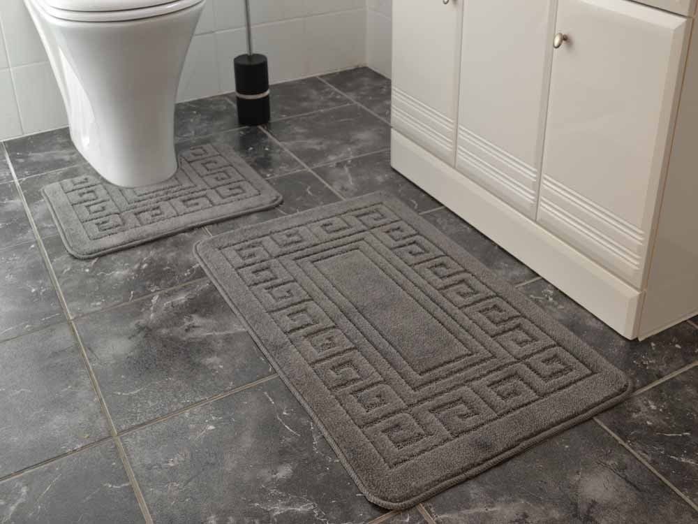 Charcoal Greek Key Bath Mat Set