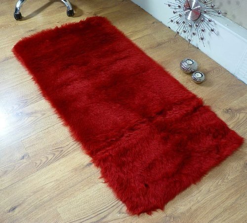 Ruby Red Faux Fur Sheepskin Style Rug