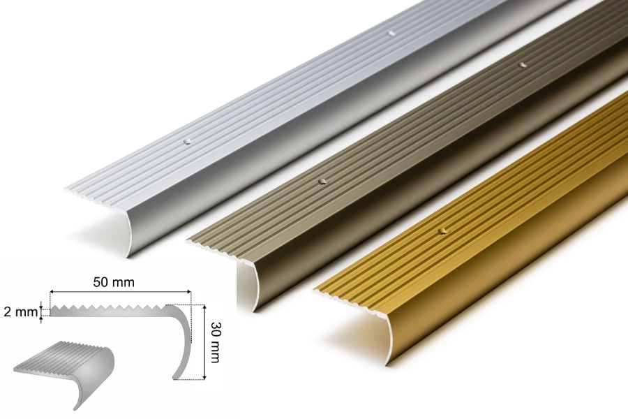 Aluminium Bullnose Stair Nosing 50mm x 30mm x 118cm Length Curved Step Edge Trim Silver Gold Champagne - SN BL50