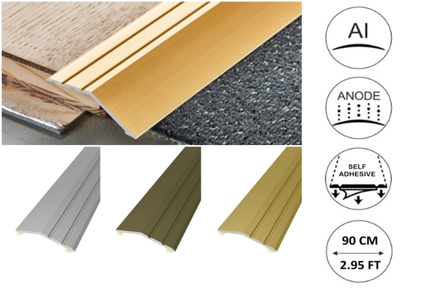 Aluminium Ramp Door Threshold Strip 900 MM Length Self-Adhesive Anodised Door Floor Bar Edge Trim IP11/S (Door Thresholds - ER090) #2773