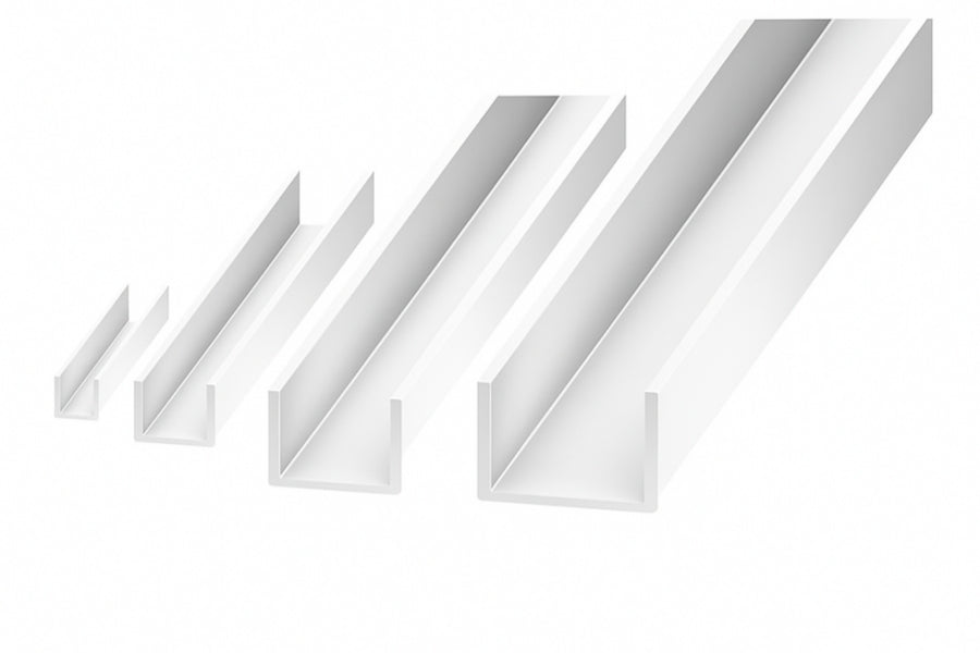PVC U Channel Profile Edge Trim 1 M / 39.37 Inch Length White Rigid Plastic Edge Protector Cezar (U Channels - 10100) #2870