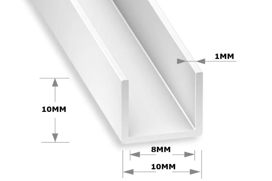 PVC U Channel Profile Edge Trim 1 M / 39.37 Inch Length White Rigid Plastic Edge Protector Cezar (U Channels - 10100) #2871