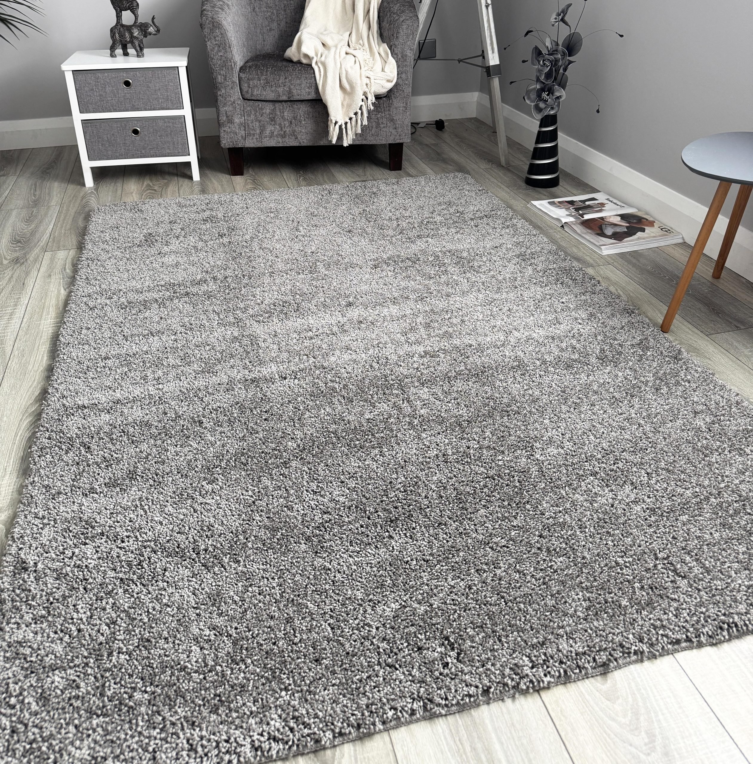 Light Grey Husky Thick Shaggy Machine Washable Rug