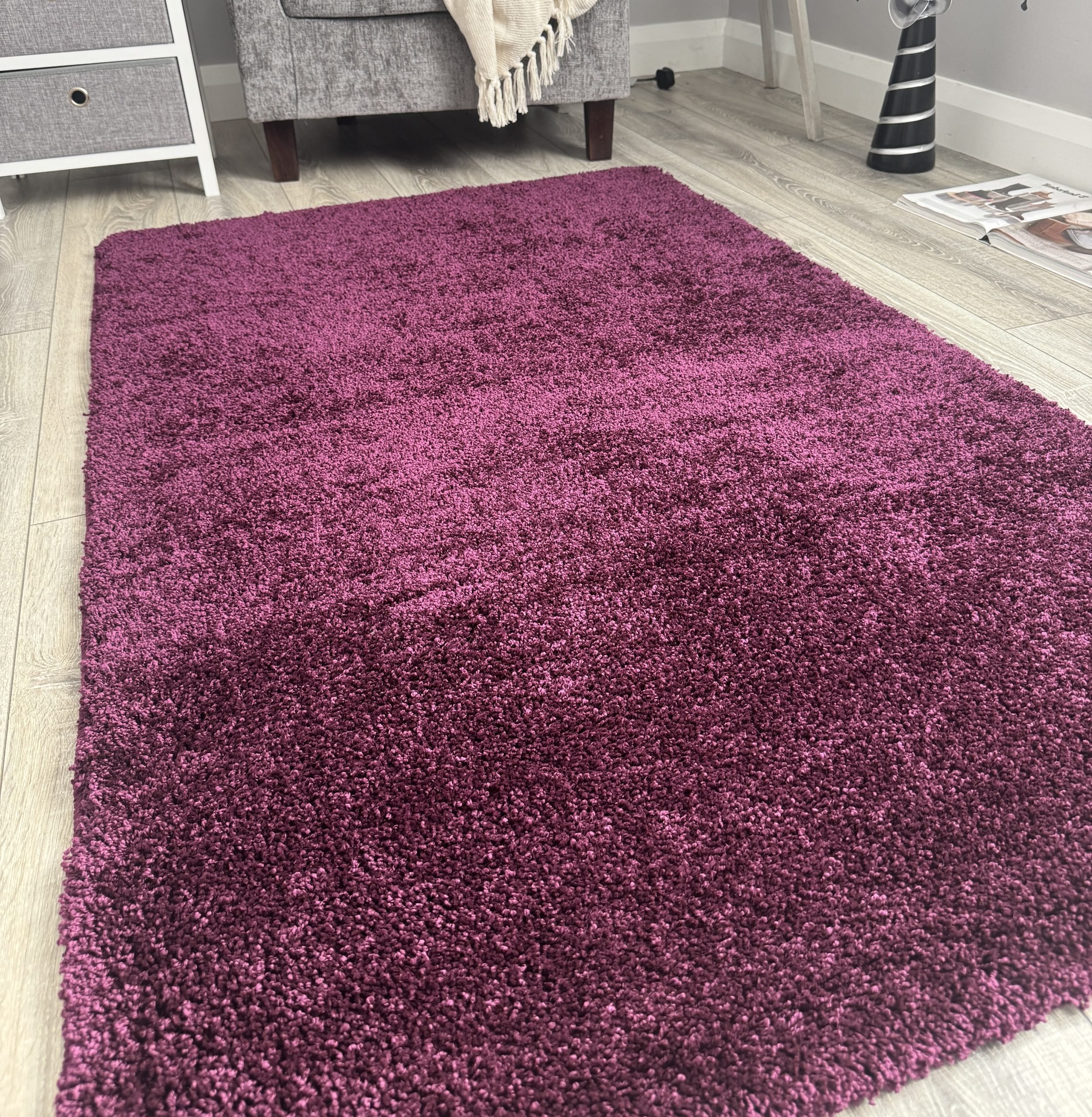New Burgundy Husky Thick Shaggy Machine Washable Rug (Shaggy Rugs)