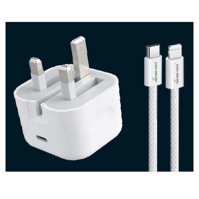 Panther Force 20W Folding Pin Plug with USB-C to Lightning Cable