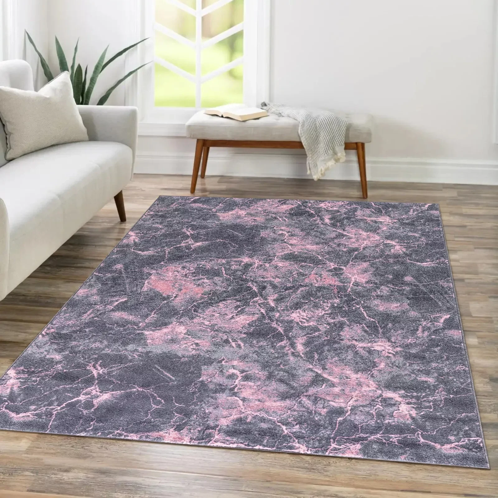 Pink Washable Marble Rug (Door Mats - M0042)