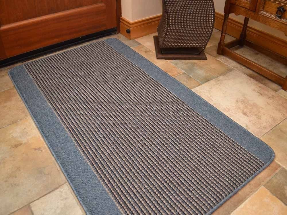 Ravenna Navy Blue Machine Washable Floor Rug (Door Mats - M0051)