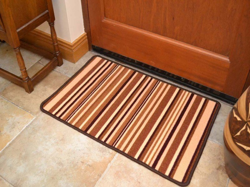 Riviera Coffee Beige Stripes Non Slip Machine Washable Rug (Kitchen Rugs)