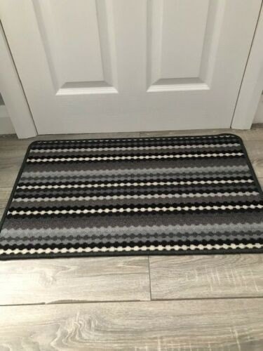 Riviera Grey Stripes Non Slip Machine Washable Rug (Door Mats)