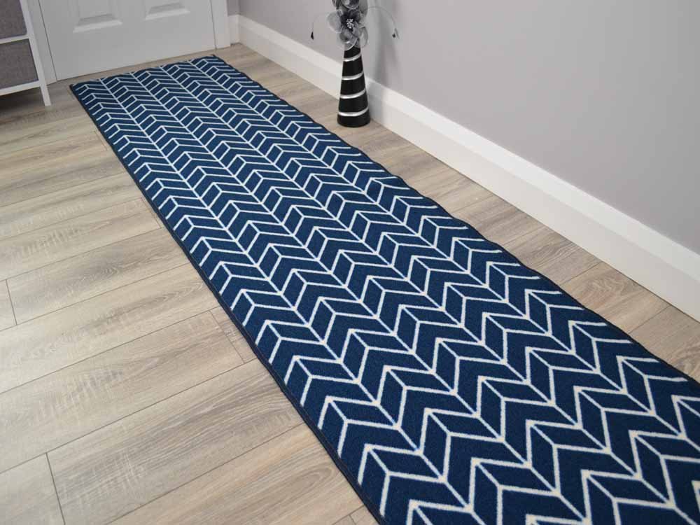 Riviera Herringbone Blue Cut To Length (Kitchen Rugs)