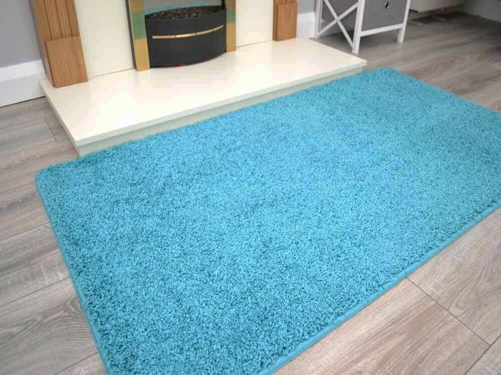 Teal Husky Thick Shaggy Machine Washable Rug
